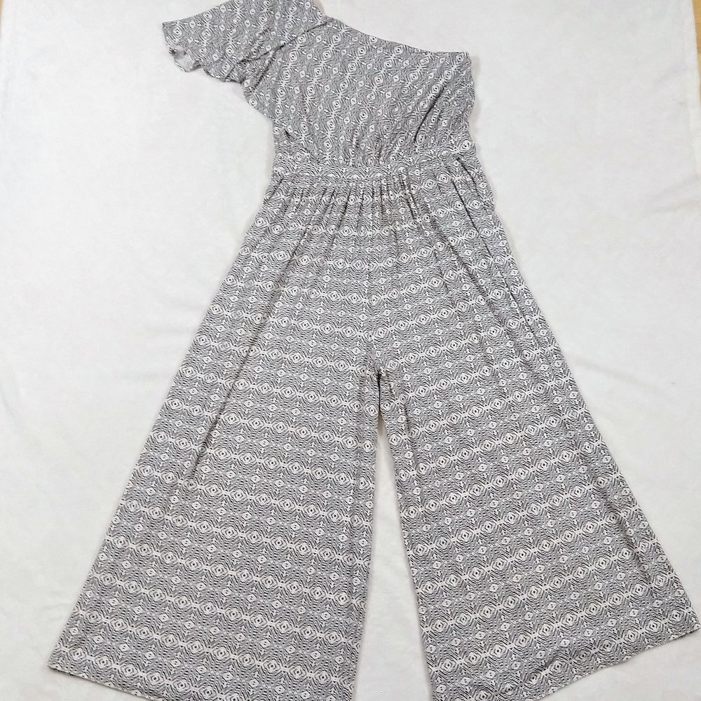 Anthropologie Maeve One shoulder Jamie Wide leg Jumpsuit